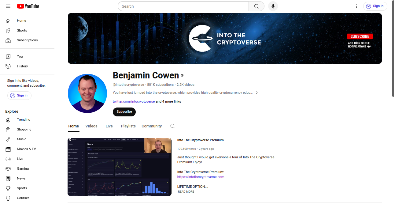 Benjamin Cowen Crypto Best List Home Page